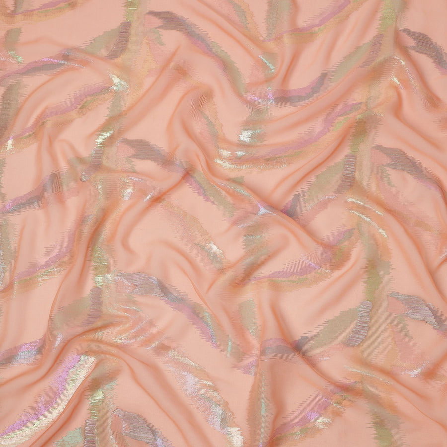 Peach Multicolor Abstract Silk Chiffon Fabric with Metallic Lurex 110 Cms Width South Korea-D24983