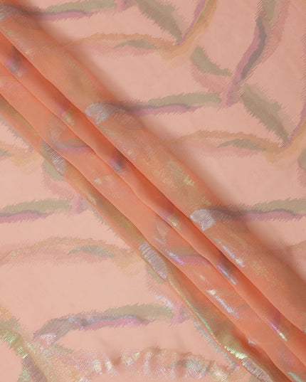 Peach Multicolor Abstract Silk Chiffon Fabric with Metallic Lurex 110 Cms Width South Korea-D24983