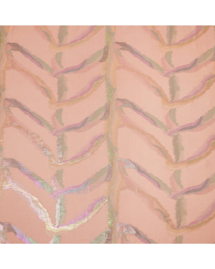 Peach Multicolor Abstract Silk Chiffon Fabric with Metallic Lurex 110 Cms Width South Korea-D24983