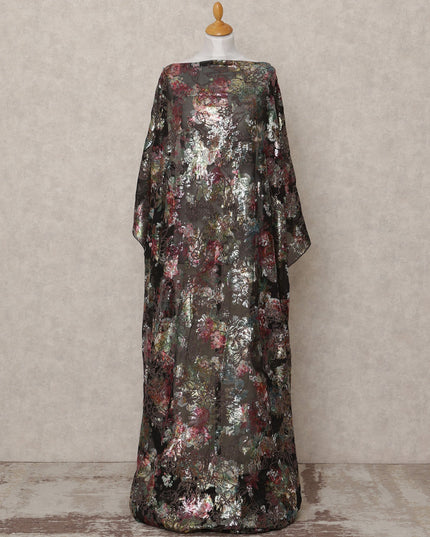 Charcoal Black Pure Silk Chiffon Somali Dirac Fabric with Metallic Lurex, 3.5 Mtrs, Width 140 Cms, Made in South Korea-D24533