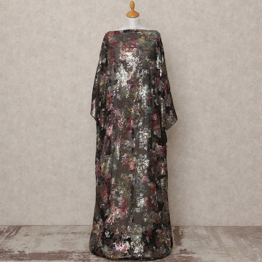 Charcoal Black Pure Silk Chiffon Somali Dirac Fabric with Metallic Lurex, 3.5 Mtrs, Width 140 Cms, Made in South Korea-D24533