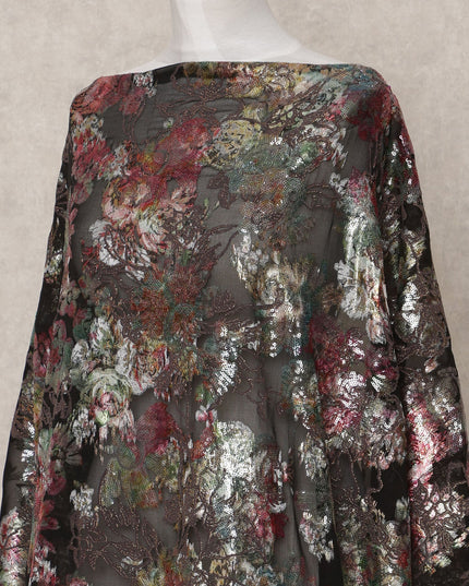 Charcoal Black Pure Silk Chiffon Somali Dirac Fabric with Metallic Lurex, 3.5 Mtrs, Width 140 Cms, Made in South Korea-D24533