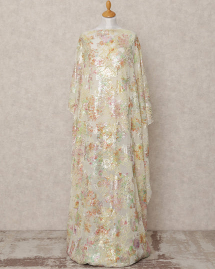 Ivory Cream Pure Silk Chiffon Somali Dirac Fabric with Metallic Lurex, 3.5 Mtrs, Width 140 Cms, Made in South Korea-D24534