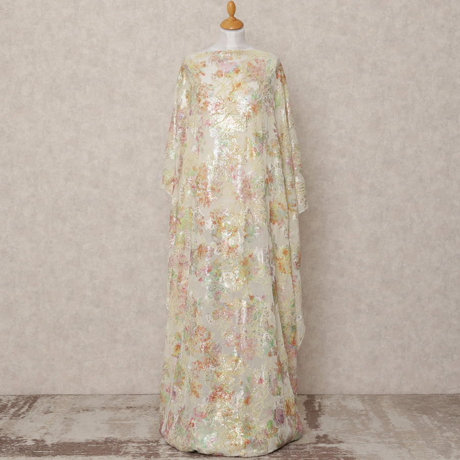 Ivory Cream Pure Silk Chiffon Somali Dirac Fabric with Metallic Lurex, 3.5 Mtrs, Width 140 Cms, Made in South Korea-D24534