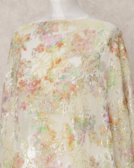 Ivory Cream Pure Silk Chiffon Somali Dirac Fabric with Metallic Lurex, 3.5 Mtrs, Width 140 Cms, Made in South Korea-D24534