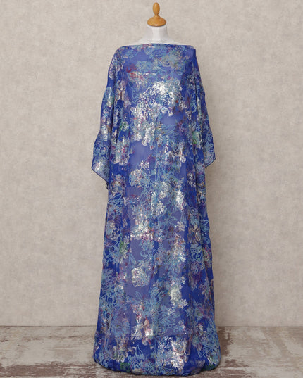 Royal Blue Pure Silk Chiffon Somali Dirac Fabric with Metallic Lurex, 3.5 Mtrs, Width 140 Cms, Made in South Korea-D24535
