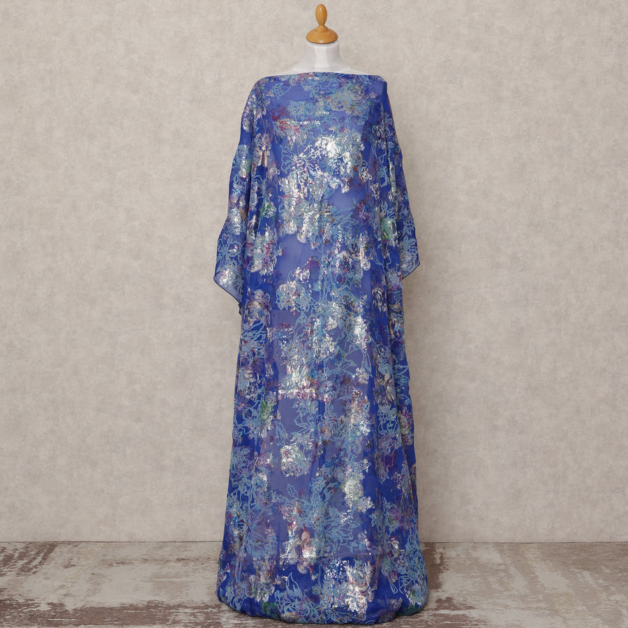 Royal Blue Pure Silk Chiffon Somali Dirac Fabric with Metallic Lurex, 3.5 Mtrs, Width 140 Cms, Made in South Korea-D24535