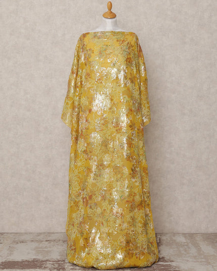 Golden Yellow Pure Silk Chiffon Somali Dirac Fabric with Metallic Lurex, 3.5 Mtrs, Width 140 Cms, Made in South Korea-D24536