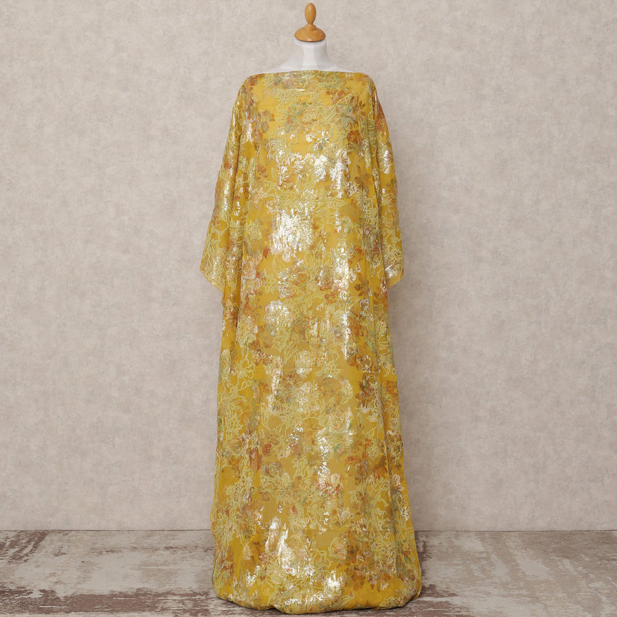 Golden Yellow Pure Silk Chiffon Somali Dirac Fabric with Metallic Lurex, 3.5 Mtrs, Width 140 Cms, Made in South Korea-D24536