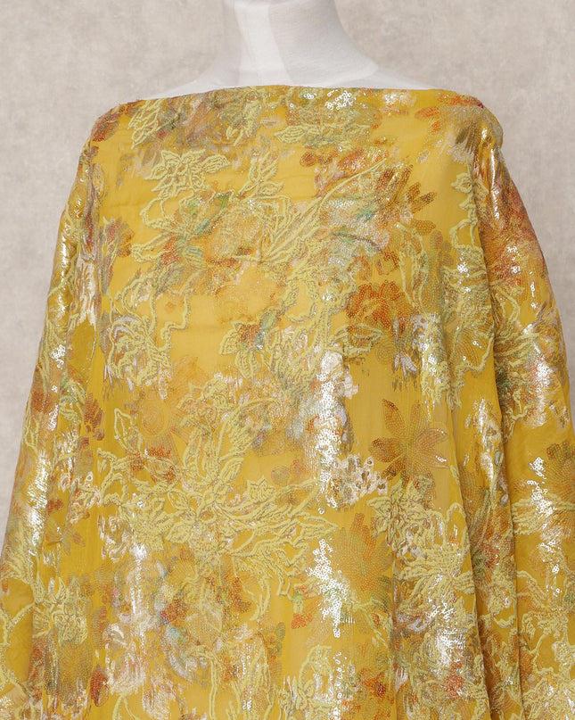 Golden Yellow Pure Silk Chiffon Somali Dirac Fabric with Metallic Lurex, 3.5 Mtrs, Width 140 Cms, Made in South Korea-D24536