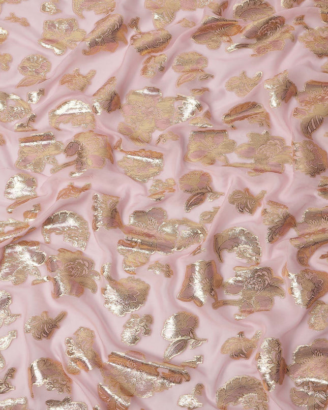 Light Pink Floral Pattern Silk Chiffon Fabric with Metallic Lurex, 110 Cms, South Korea-D25500