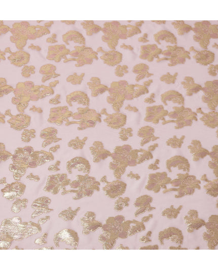 Light Pink Floral Pattern Silk Chiffon Fabric with Metallic Lurex, 110 Cms, South Korea-D25500