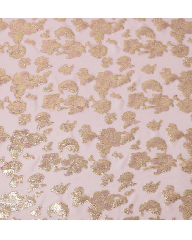 Light Pink Floral Pattern Silk Chiffon Fabric with Metallic Lurex, 110 Cms, South Korea-D25500