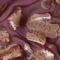Wine Red Floral Pattern Silk Chiffon Fabric with Metallic Lurex, 110 Cms, South Korea-D25502