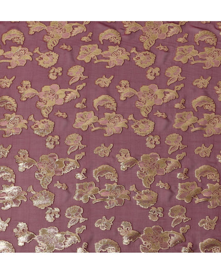 Wine Red Floral Pattern Silk Chiffon Fabric with Metallic Lurex, 110 Cms, South Korea-D25502