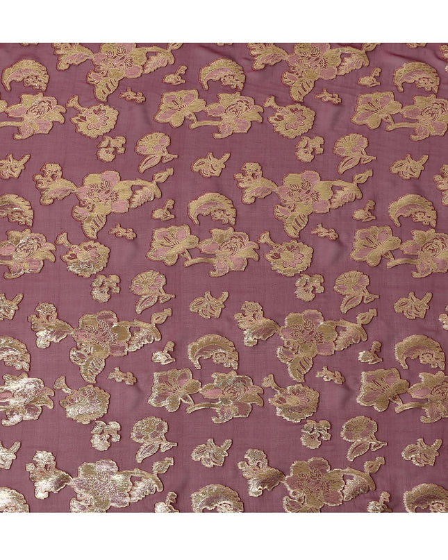 Wine Red Floral Pattern Silk Chiffon Fabric with Metallic Lurex, 110 Cms, South Korea-D25502