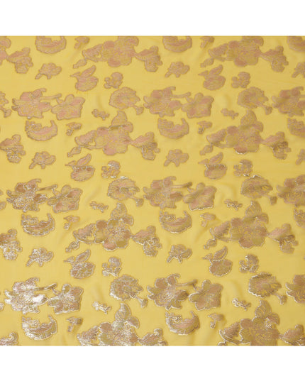 Yellow Floral Pattern Silk Chiffon Fabric with Metallic Lurex, 110 Cms, South Korea-D25505