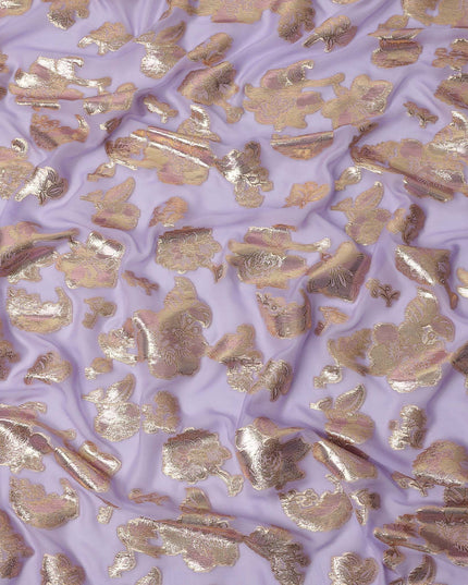 Lavender Floral Pattern Silk Chiffon Fabric with Metallic Lurex, 110 Cms, South Korea-D25503