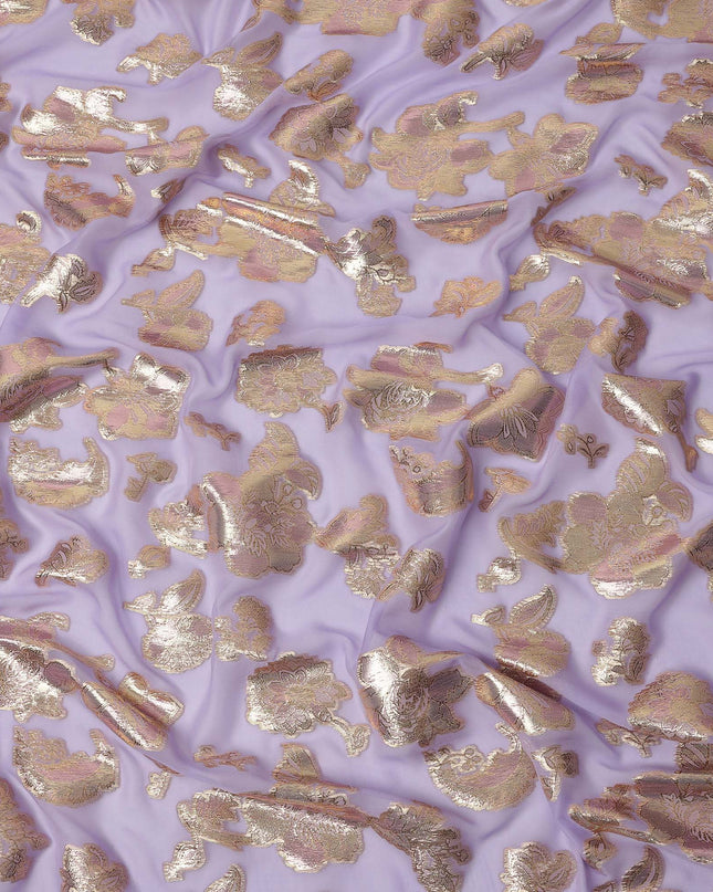 Lavender Floral Pattern Silk Chiffon Fabric with Metallic Lurex, 110 Cms, South Korea-D25503