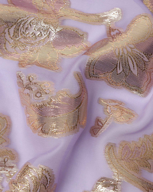 Lavender Floral Pattern Silk Chiffon Fabric with Metallic Lurex, 110 Cms, South Korea-D25503