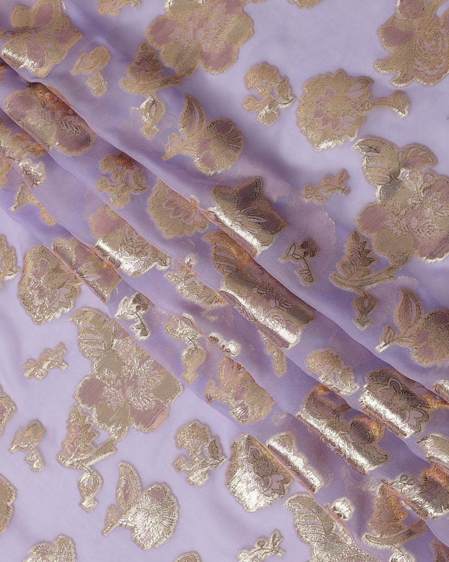 Lavender Floral Pattern Silk Chiffon Fabric with Metallic Lurex, 110 Cms, South Korea-D25503
