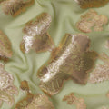 Olive Green Floral Pattern Silk Chiffon Fabric with Metallic Lurex, 110 Cms, South Korea-D25504
