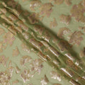 Olive Green Floral Pattern Silk Chiffon Fabric with Metallic Lurex, 110 Cms, South Korea-D25504