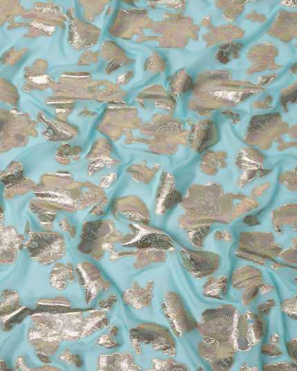 قماش شيفون حريري بنقشة زهور زرقاء مائية مع لوركس معدني، 110 سم، كوريا الجنوبية - D25501