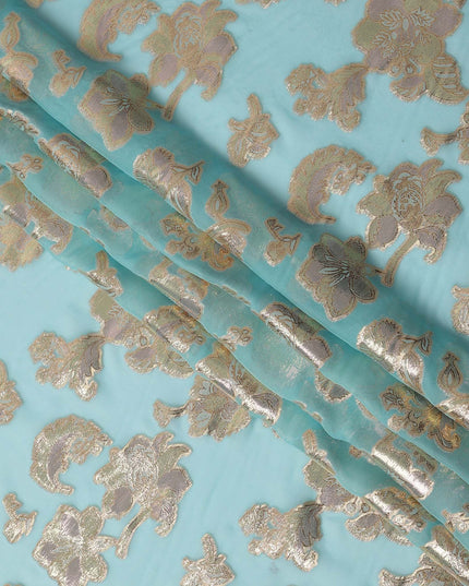 قماش شيفون حريري بنقشة زهور زرقاء مائية مع لوركس معدني، 110 سم، كوريا الجنوبية - D25501