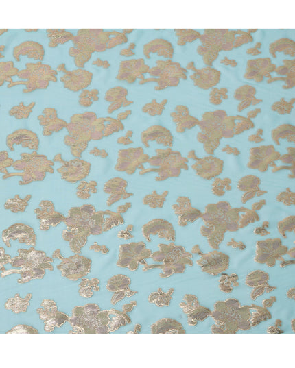قماش شيفون حريري بنقشة زهور زرقاء مائية مع لوركس معدني، 110 سم، كوريا الجنوبية - D25501