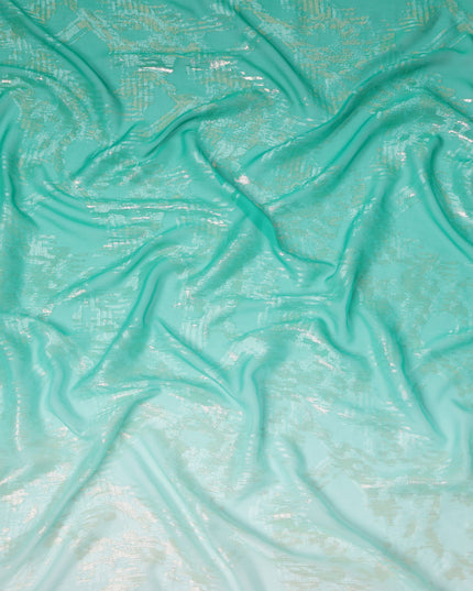 Aqua Green Silk Chiffon Fabric with Metallic Lurex, 110 Cms Width, South Korea-D24813