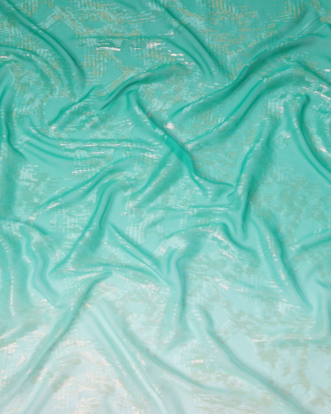 Aqua Green Silk Chiffon Fabric with Metallic Lurex, 110 Cms Width, South Korea-D24813