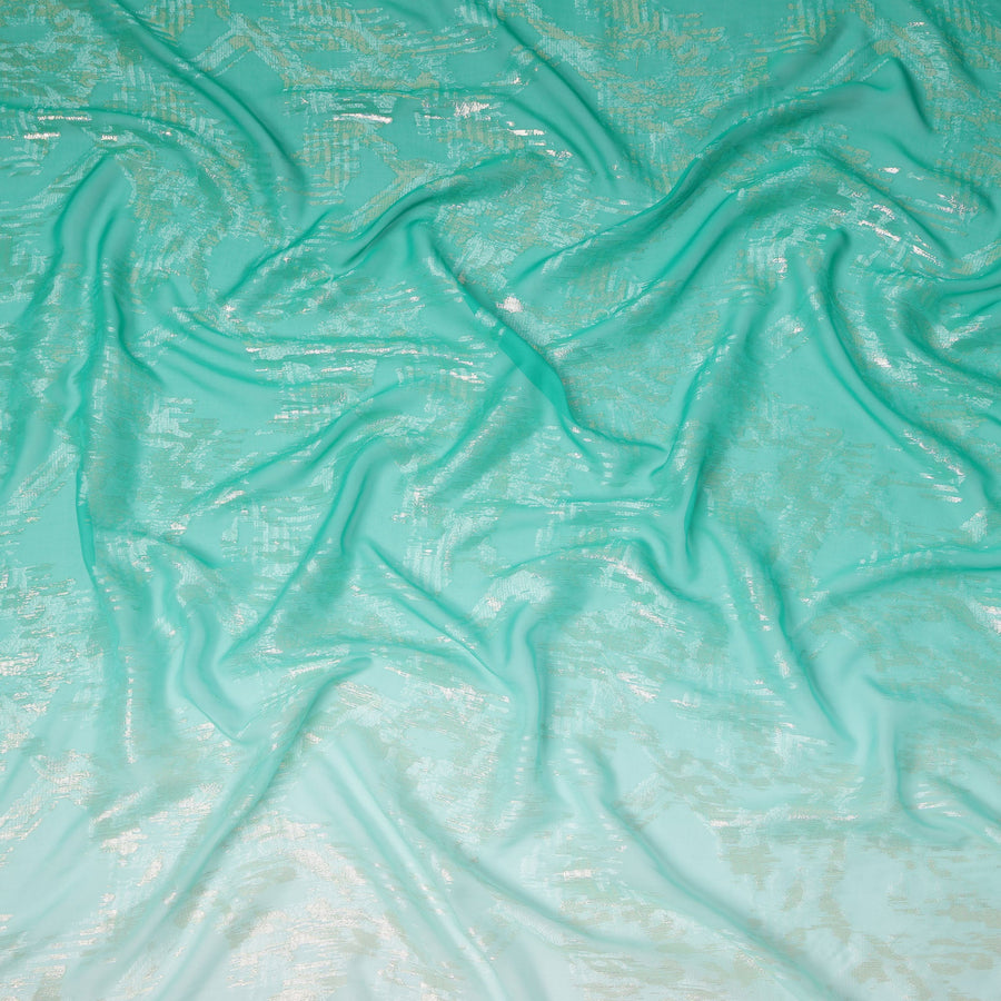 Aqua Green Silk Chiffon Fabric with Metallic Lurex, 110 Cms Width, South Korea-D24813