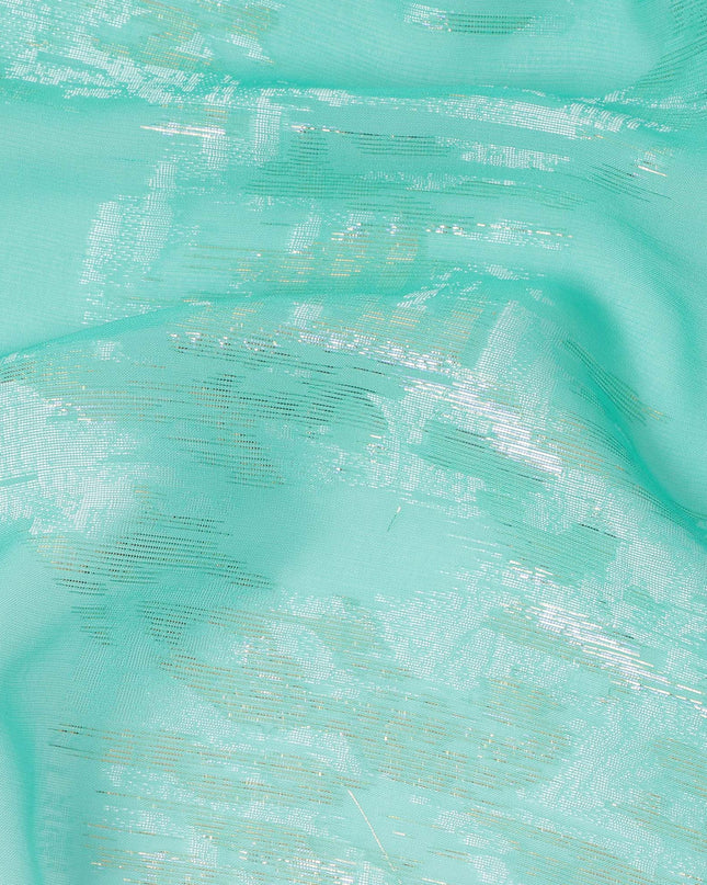 Aqua Green Silk Chiffon Fabric with Metallic Lurex, 110 Cms Width, South Korea-D24813