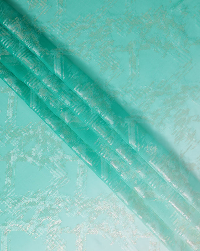Aqua Green Silk Chiffon Fabric with Metallic Lurex, 110 Cms Width, South Korea-D24813