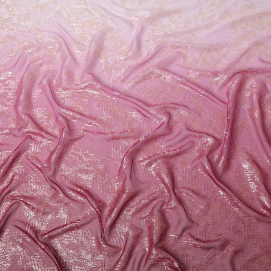 Pink Silk Chiffon Fabric with Metallic Lurex, 110 Cms Width, South Korea-D24814