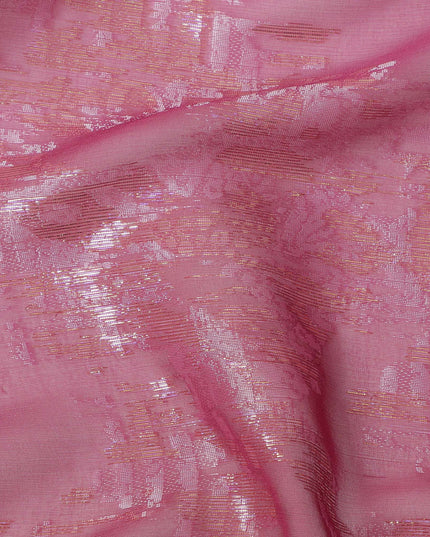 Pink Silk Chiffon Fabric with Metallic Lurex, 110 Cms Width, South Korea-D24814