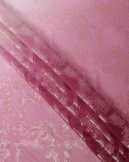 Pink Silk Chiffon Fabric with Metallic Lurex, 110 Cms Width, South Korea-D24814
