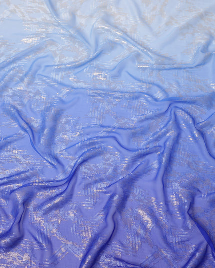 Blue Silk Chiffon Fabric with Metallic Lurex, 110 Cms Width, South Korea-D24815