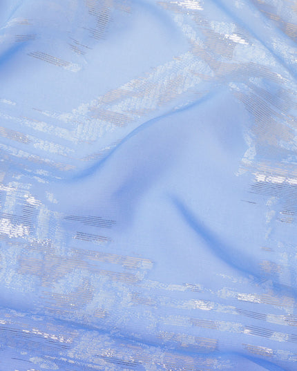 Blue Silk Chiffon Fabric with Metallic Lurex, 110 Cms Width, South Korea-D24815