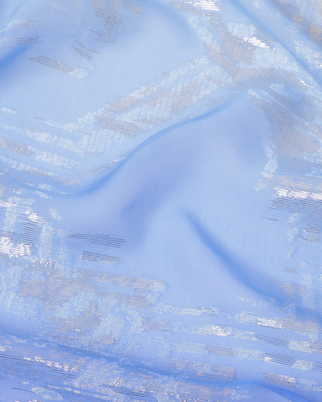 Blue Silk Chiffon Fabric with Metallic Lurex, 110 Cms Width, South Korea-D24815