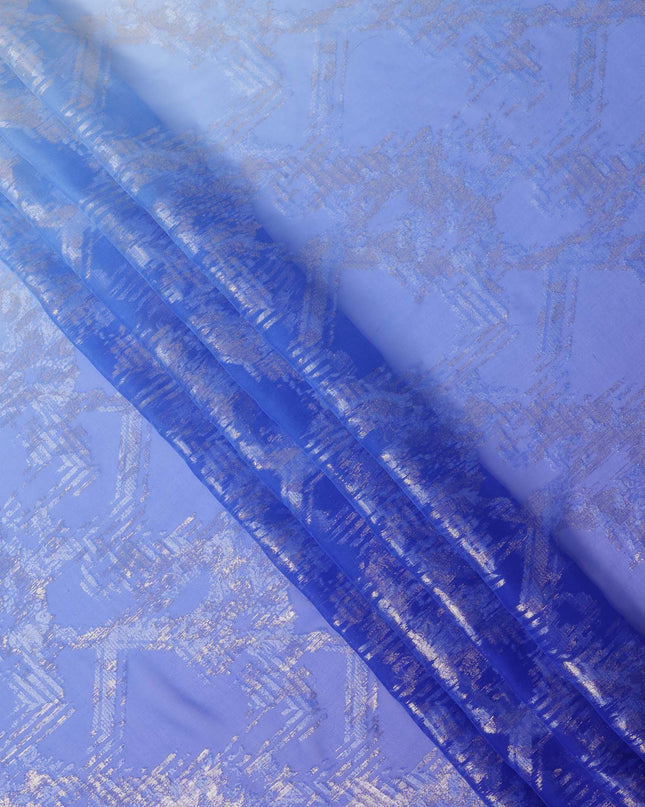Blue Silk Chiffon Fabric with Metallic Lurex, 110 Cms Width, South Korea-D24815