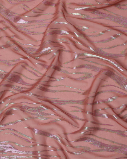 Rose Pink Wave Pattern Silk Chiffon Fabric with Metallic Lurex, 110 Cms, South Korea-D25493