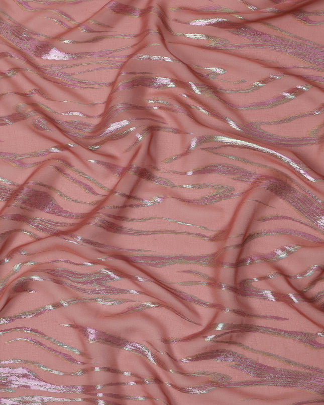 Rose Pink Wave Pattern Silk Chiffon Fabric with Metallic Lurex, 110 Cms, South Korea-D25493