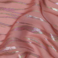 Rose Pink Wave Pattern Silk Chiffon Fabric with Metallic Lurex, 110 Cms, South Korea-D25493