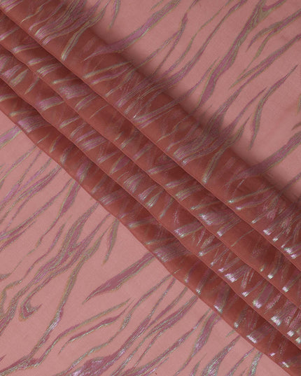 Rose Pink Wave Pattern Silk Chiffon Fabric with Metallic Lurex, 110 Cms, South Korea-D25493