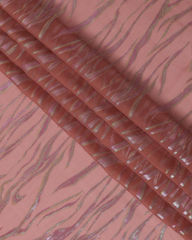 Rose Pink Wave Pattern Silk Chiffon Fabric with Metallic Lurex, 110 Cms, South Korea-D25493