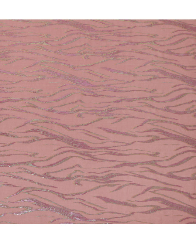 Rose Pink Wave Pattern Silk Chiffon Fabric with Metallic Lurex, 110 Cms, South Korea-D25493