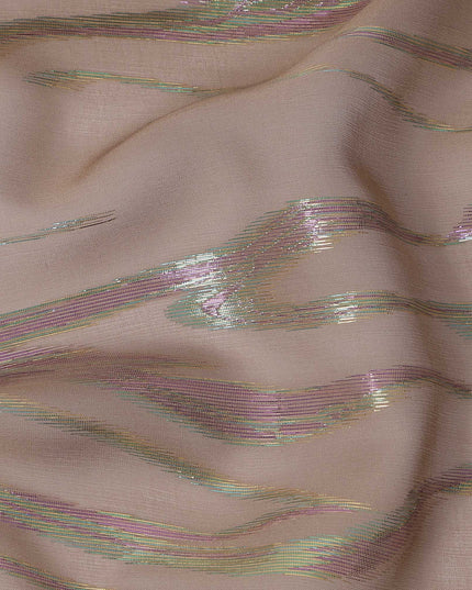 Beige Wave Pattern Silk Chiffon Fabric with Metallic Lurex, 110 Cms, South Korea-D25494
