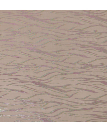 Beige Wave Pattern Silk Chiffon Fabric with Metallic Lurex, 110 Cms, South Korea-D25494